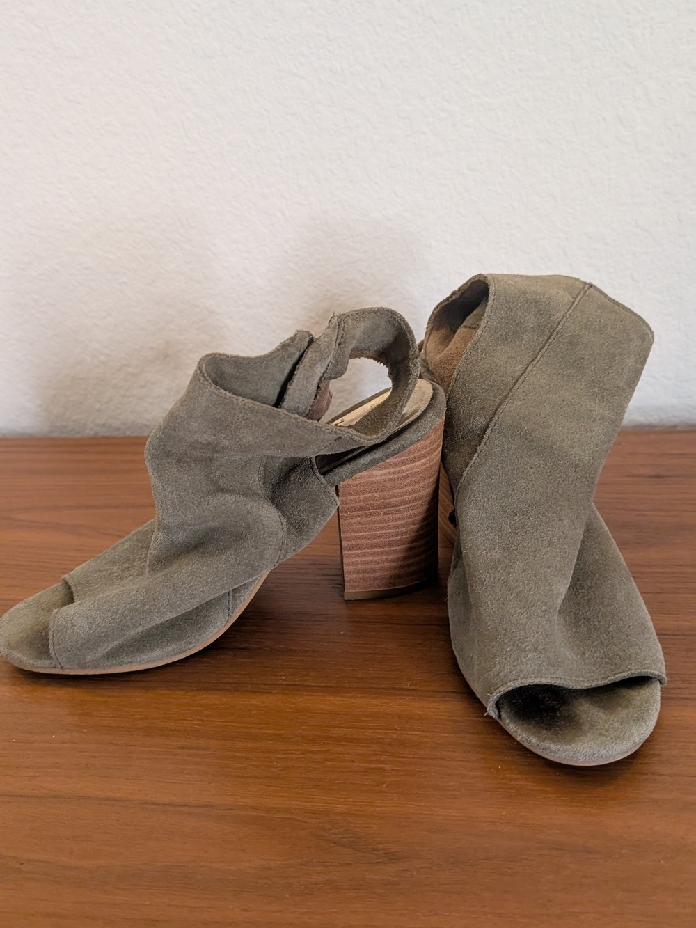 Diba Olive Green Suede Open-Toe Block Heel Sandals